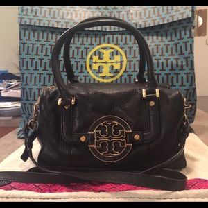 Tory Burch Black Leather Amanda Square Satchel Bag